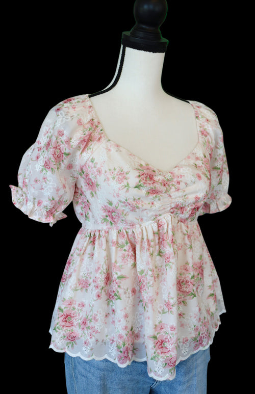 Adorable Babydoll Embroidered Top
