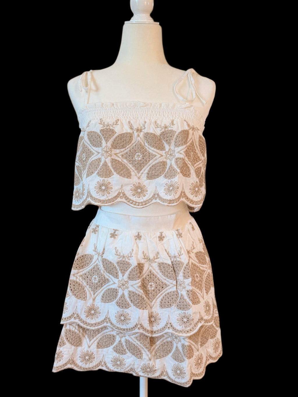 Embroidered Tank and Skirt Set