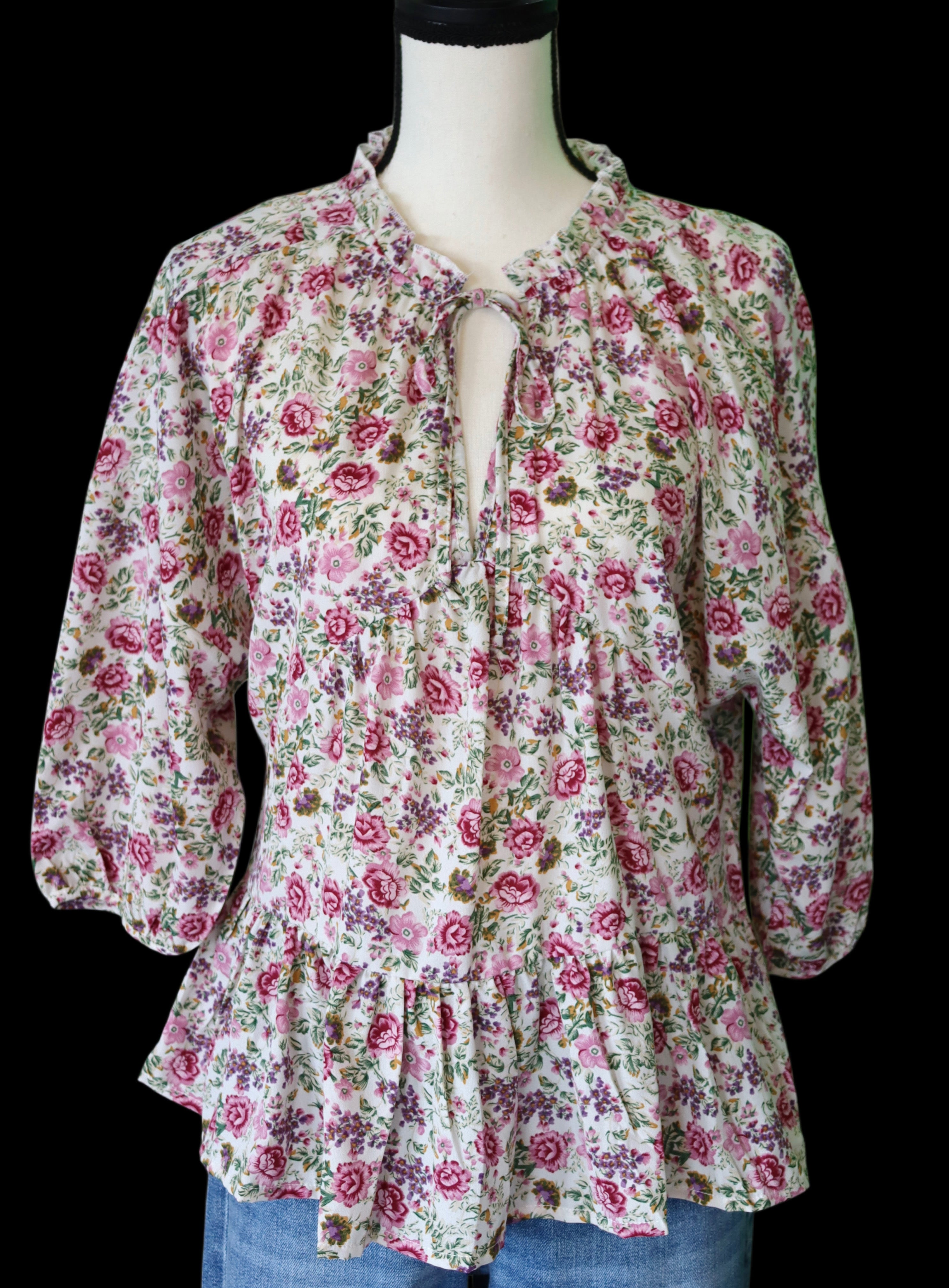 Purple Floral Half Sleeve with Front Tie