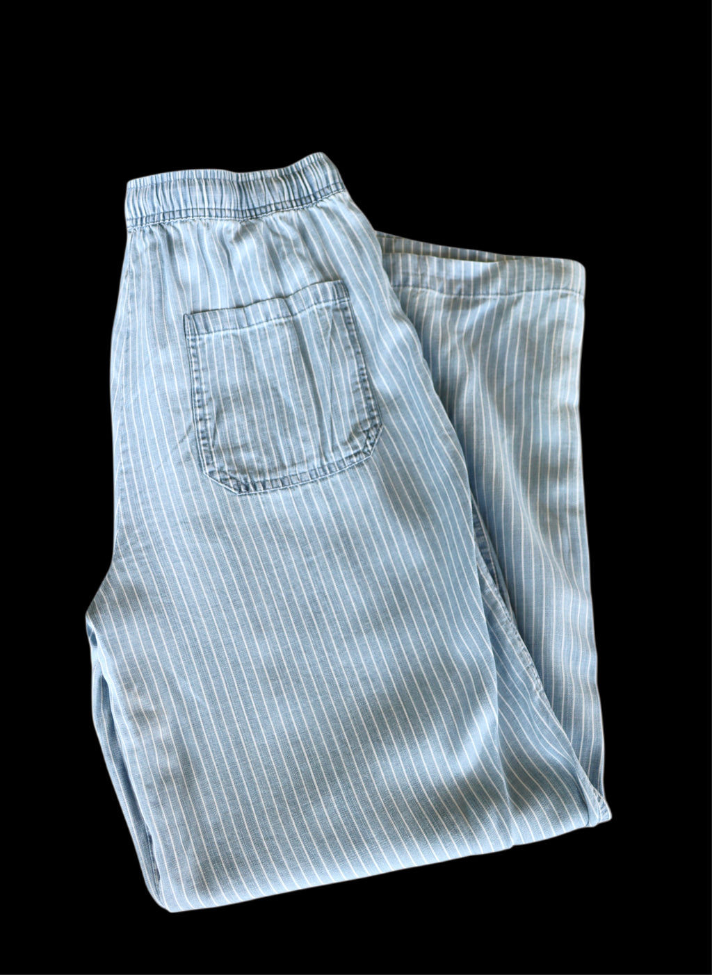 Blue and White Cropped Linen Pants