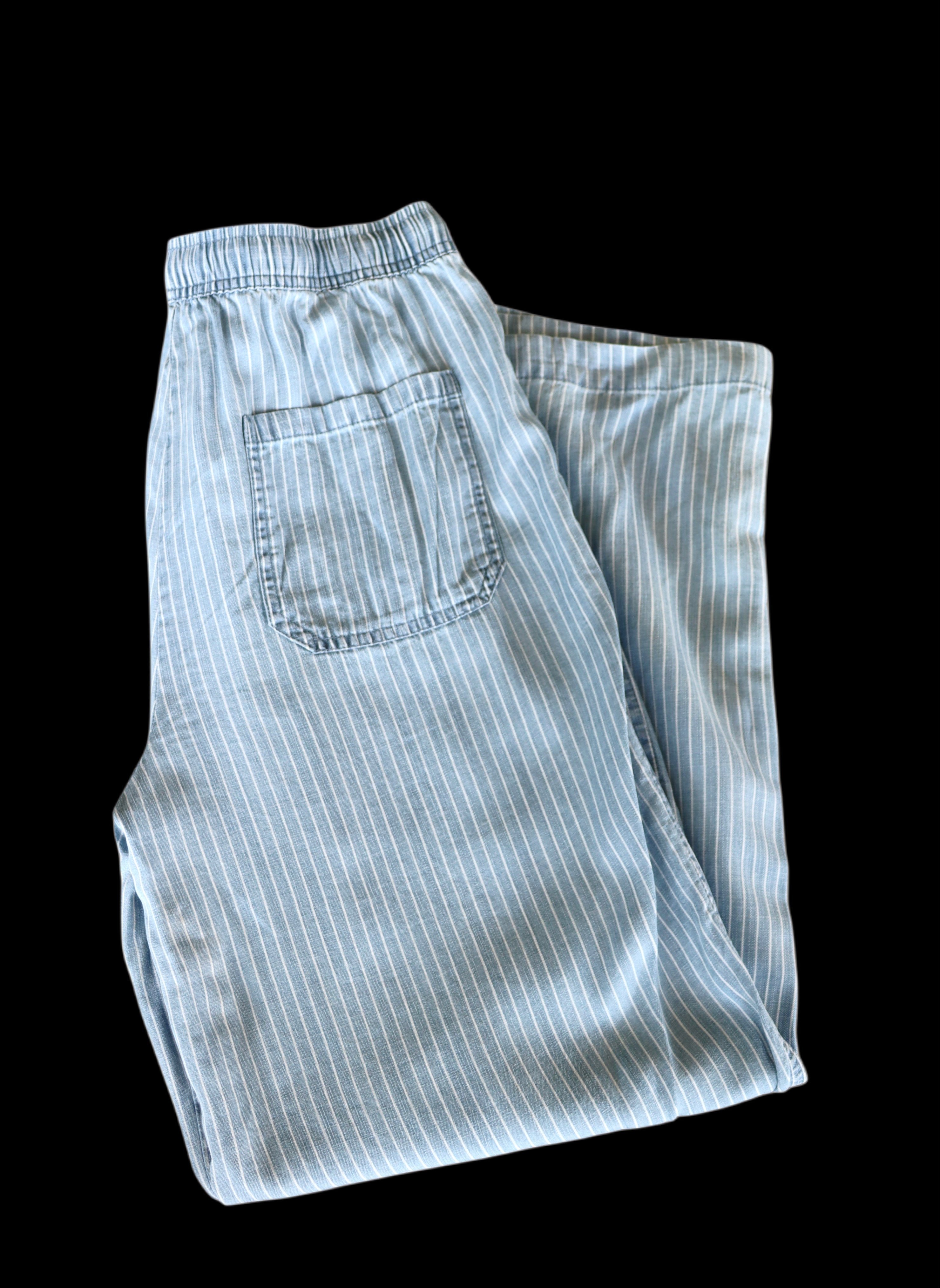 Blue and White Cropped Linen Pants