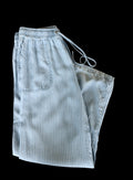 Blue and White Cropped Linen Pants