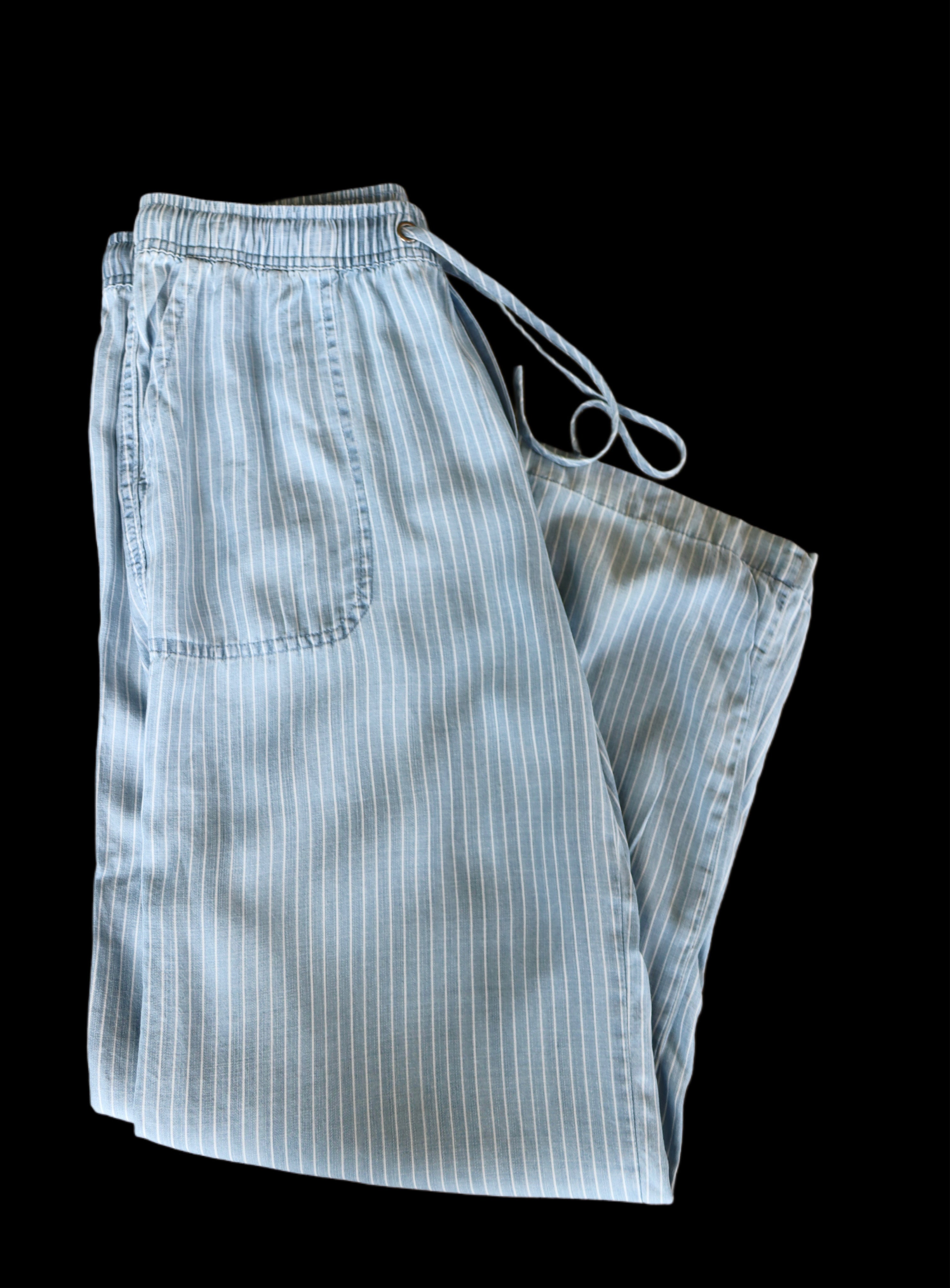 Blue and White Cropped Linen Pants