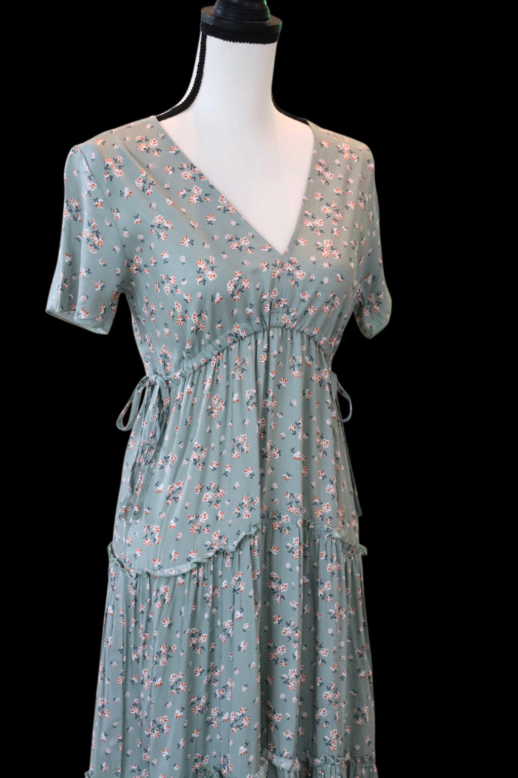 Green Floral Maxi Dress with Ties