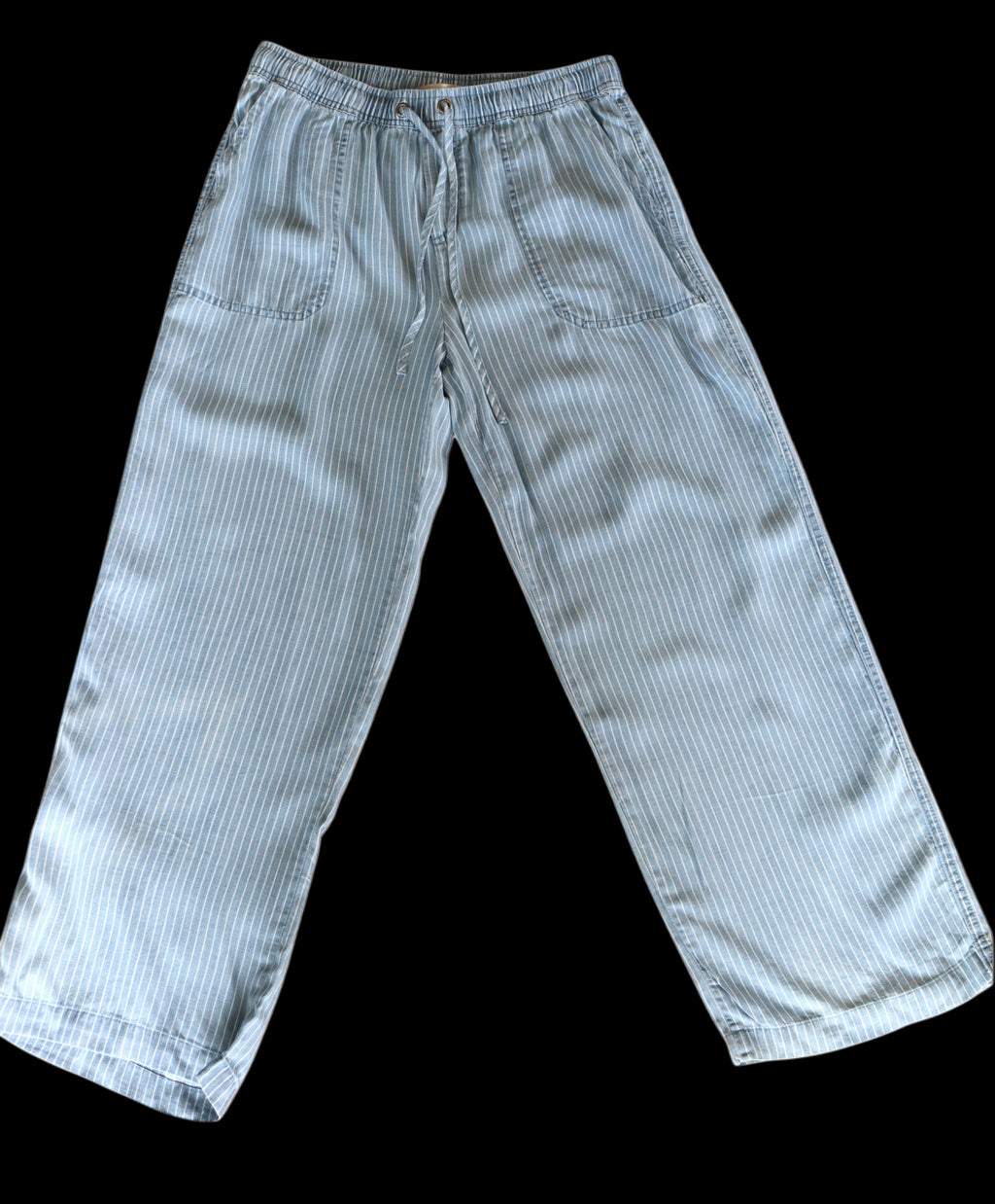 Blue and White Cropped Linen Pants