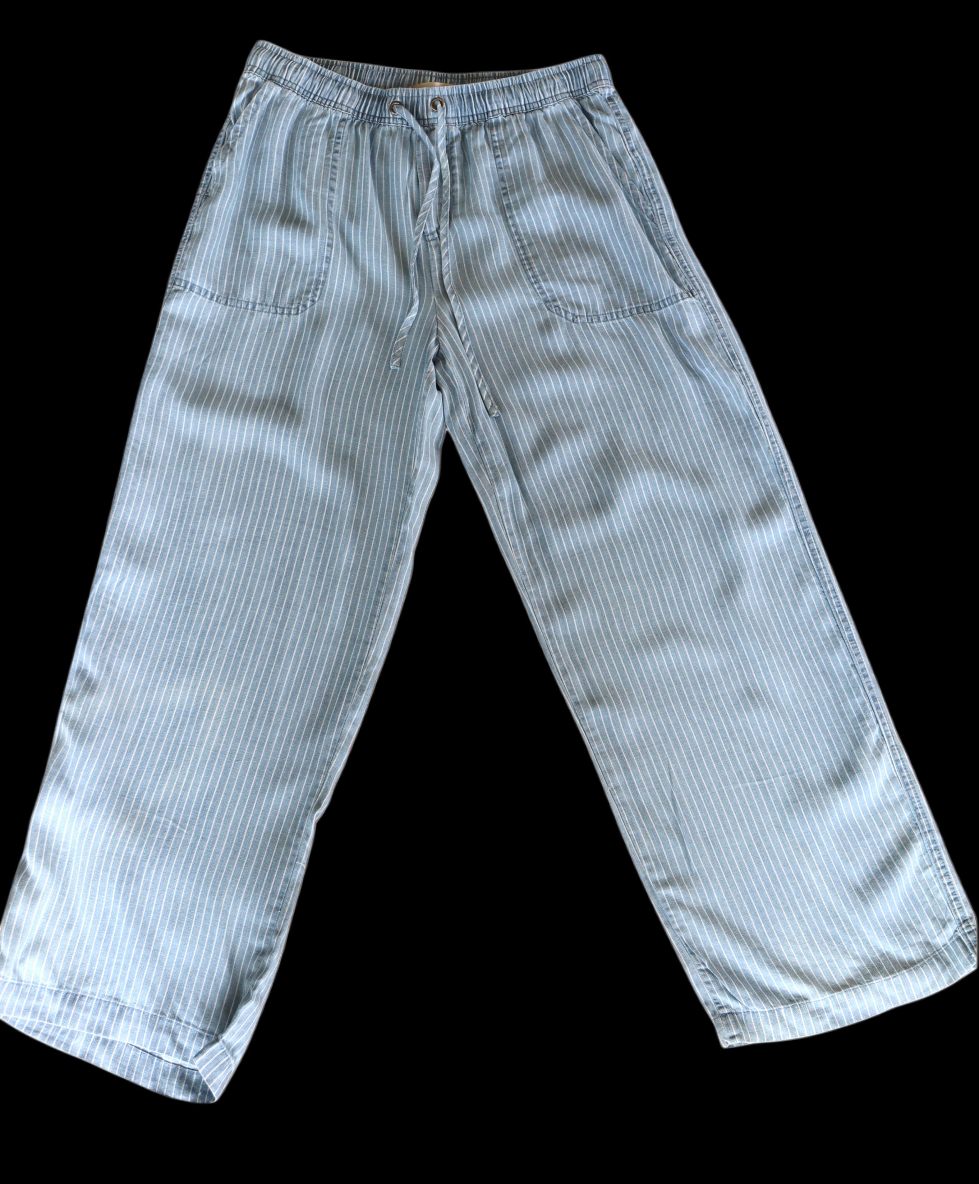 Blue and White Cropped Linen Pants