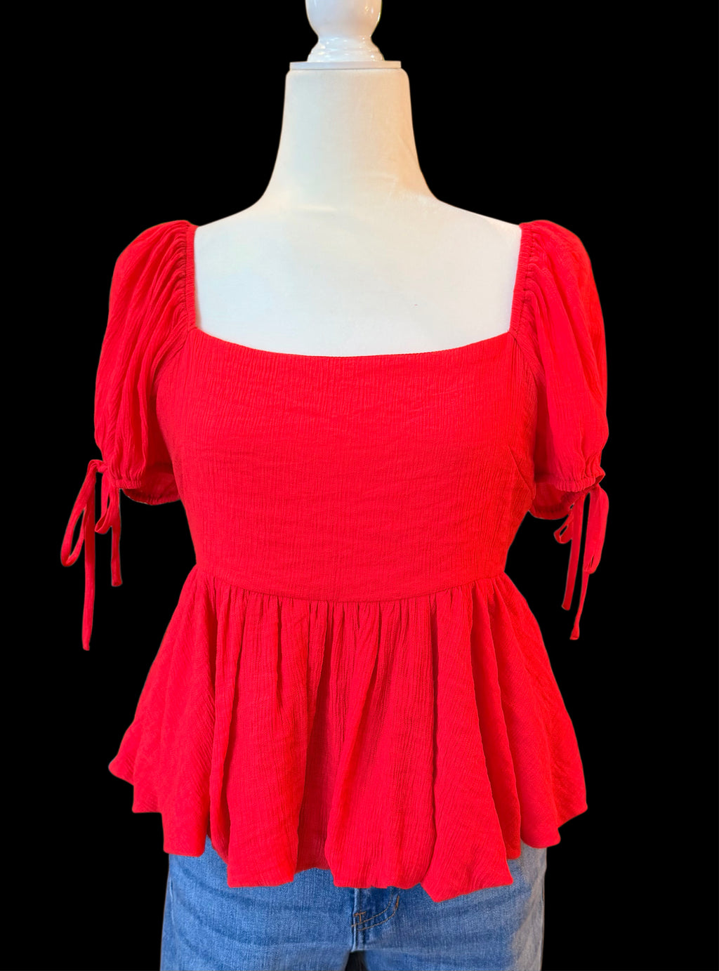 Red Square Neck Top