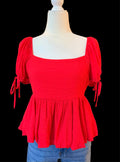 Red Square Neck Top
