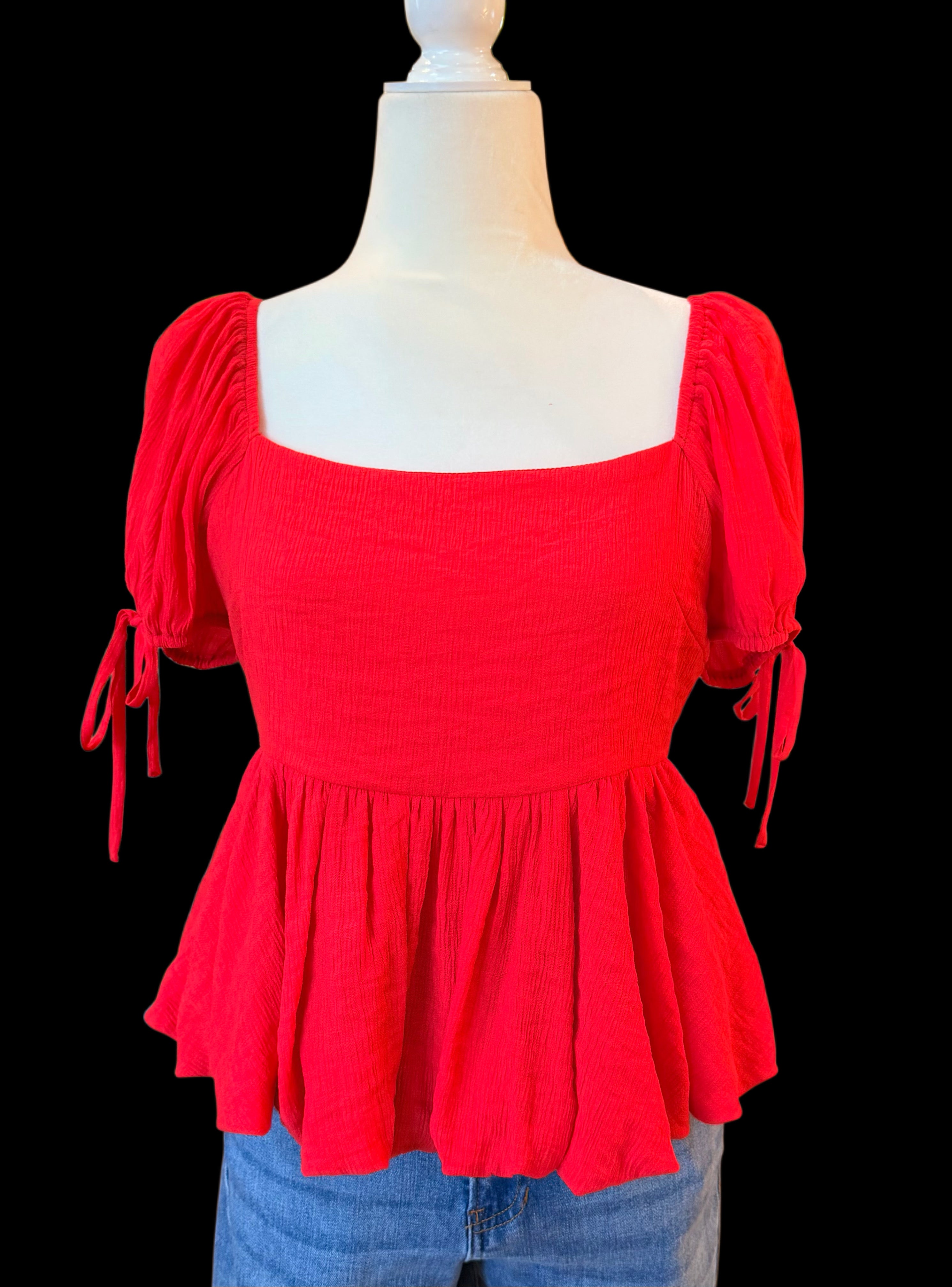 Red Square Neck Top