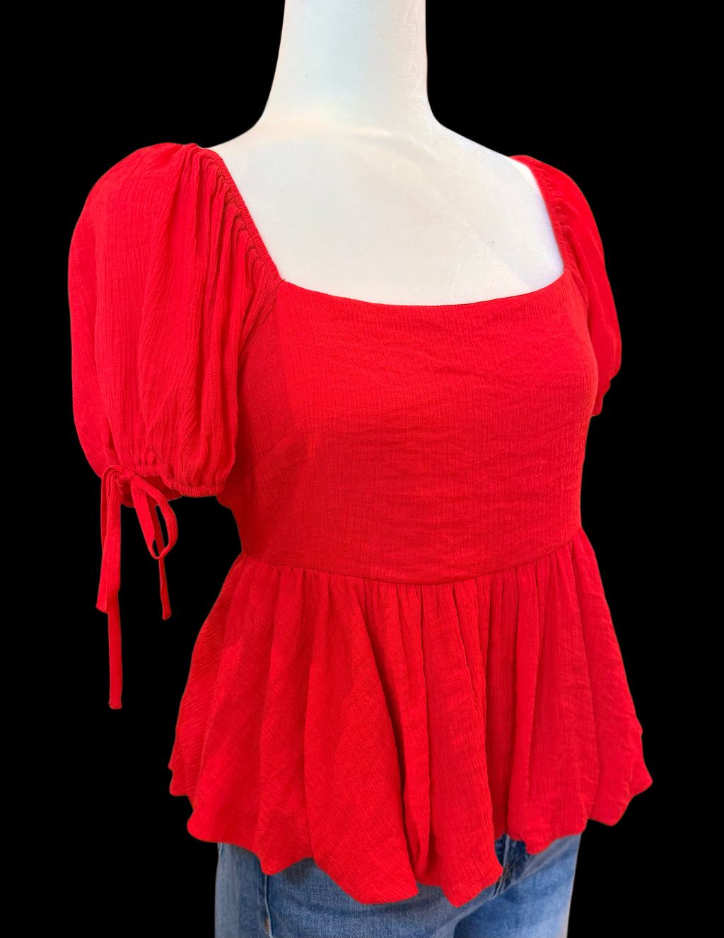 Red Square Neck Top