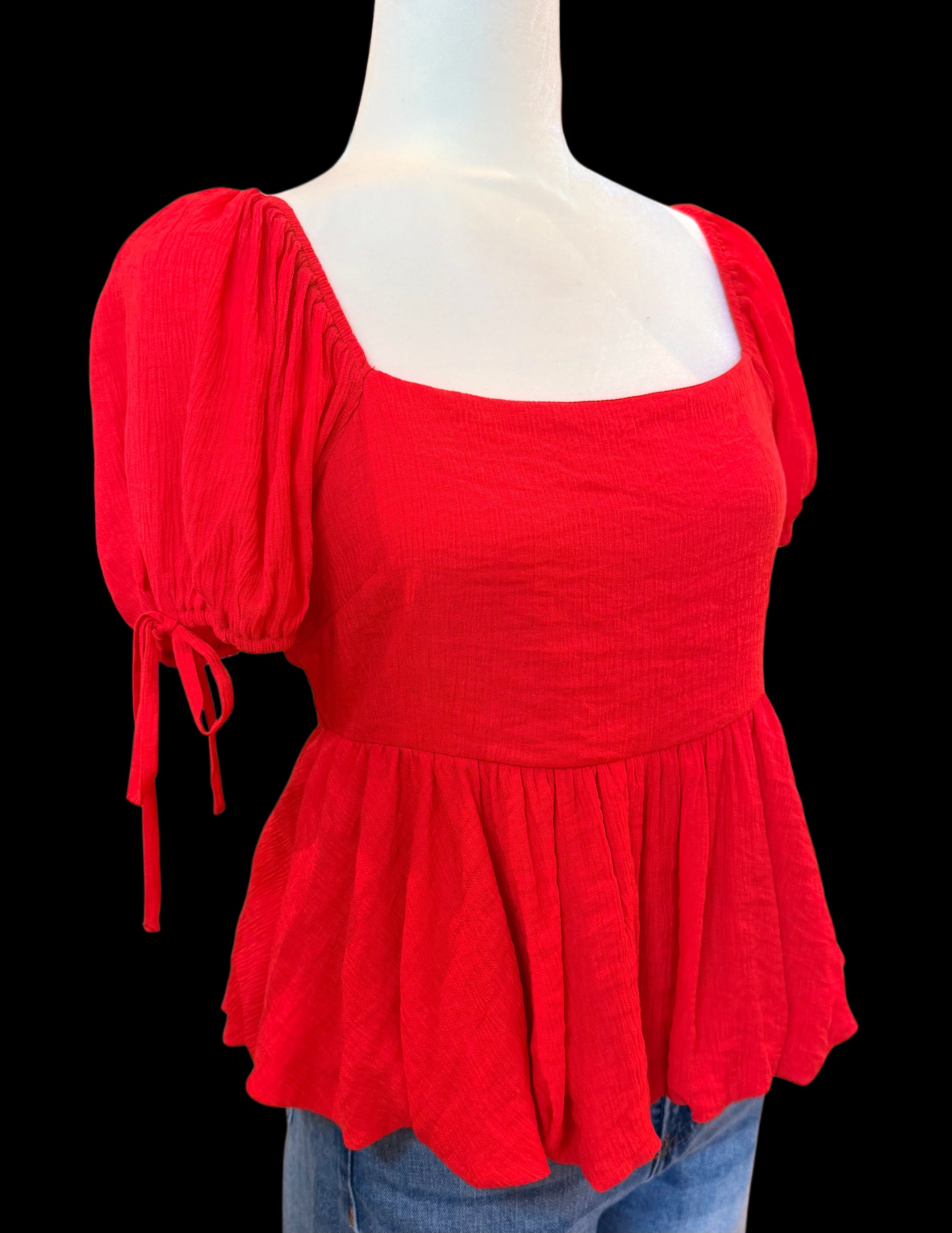 Red Square Neck Top