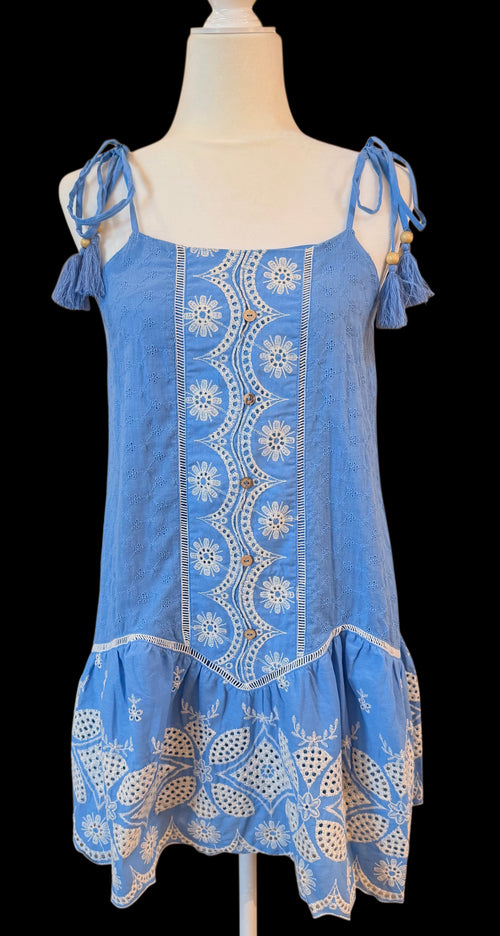 Blue Boho Embroidered Dress