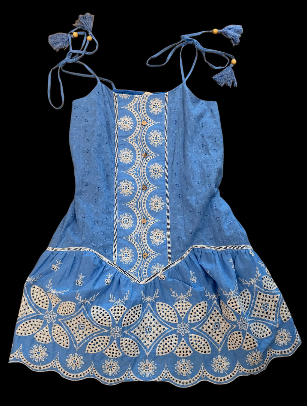 Blue Boho Embroidered Dress
