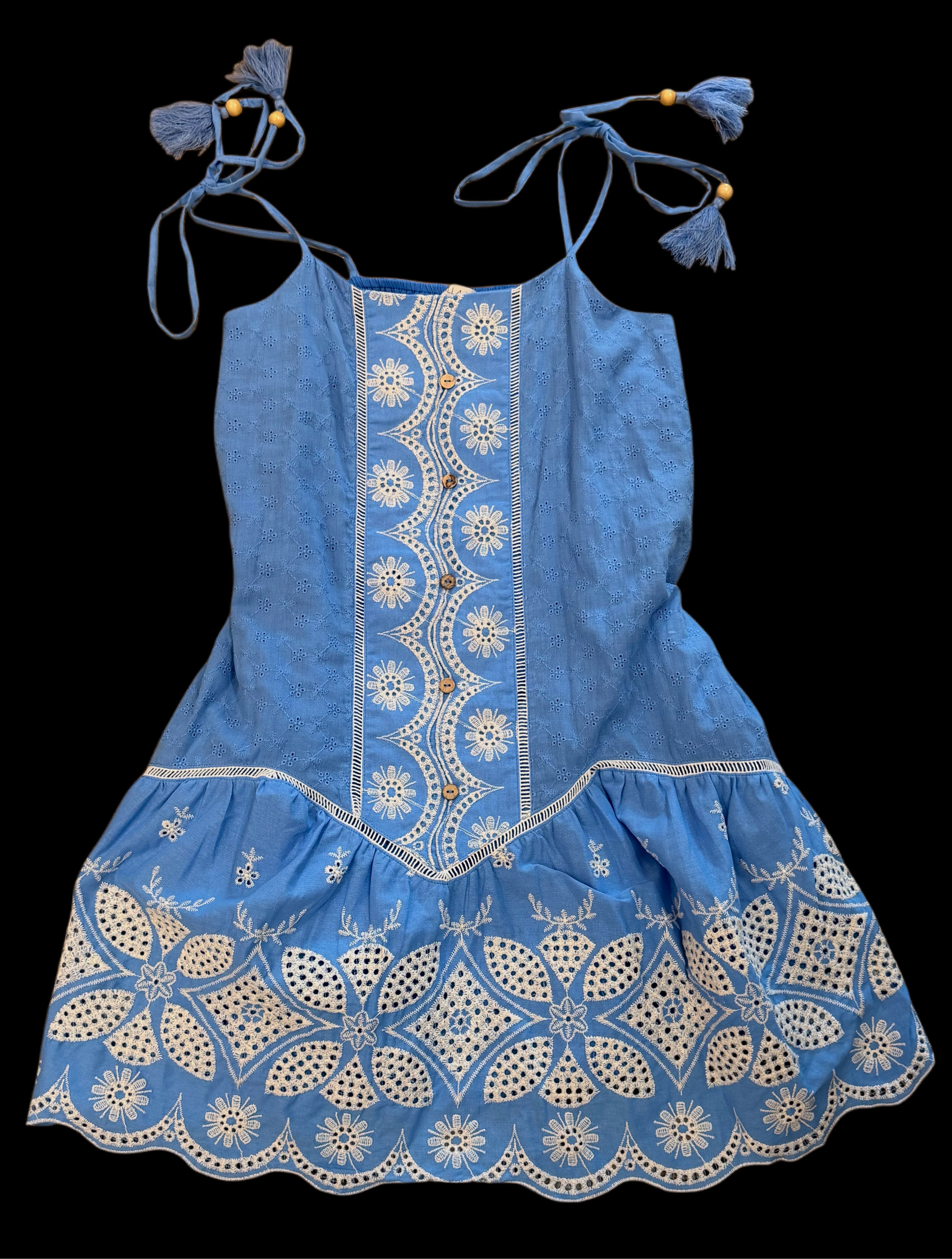 Blue Boho Embroidered Dress